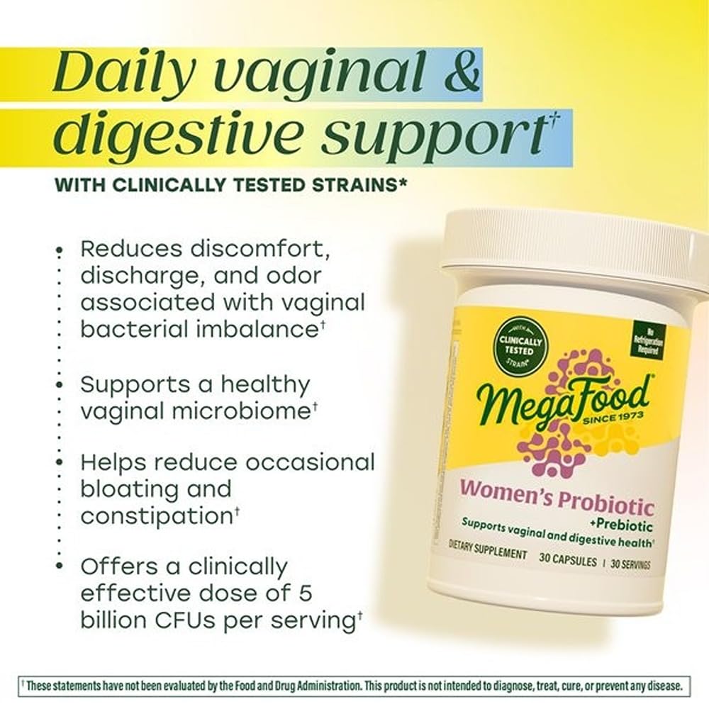 MegaFood Womens Probiotic + Prebiotic - Gluten-Free Prebiotics and Probiotics for Women, Supports Digestive Health & Regularity, Vaginal Probiotics