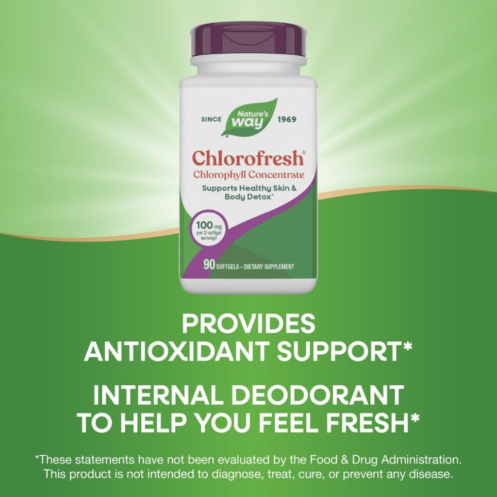 Nature’s Way Chlorofresh Chlorophyll Concentrate Softgels, Chlorophyllin Copper Complex, Internal Deodorant Supplement, Supports Healthy Skin and Detox Pathways