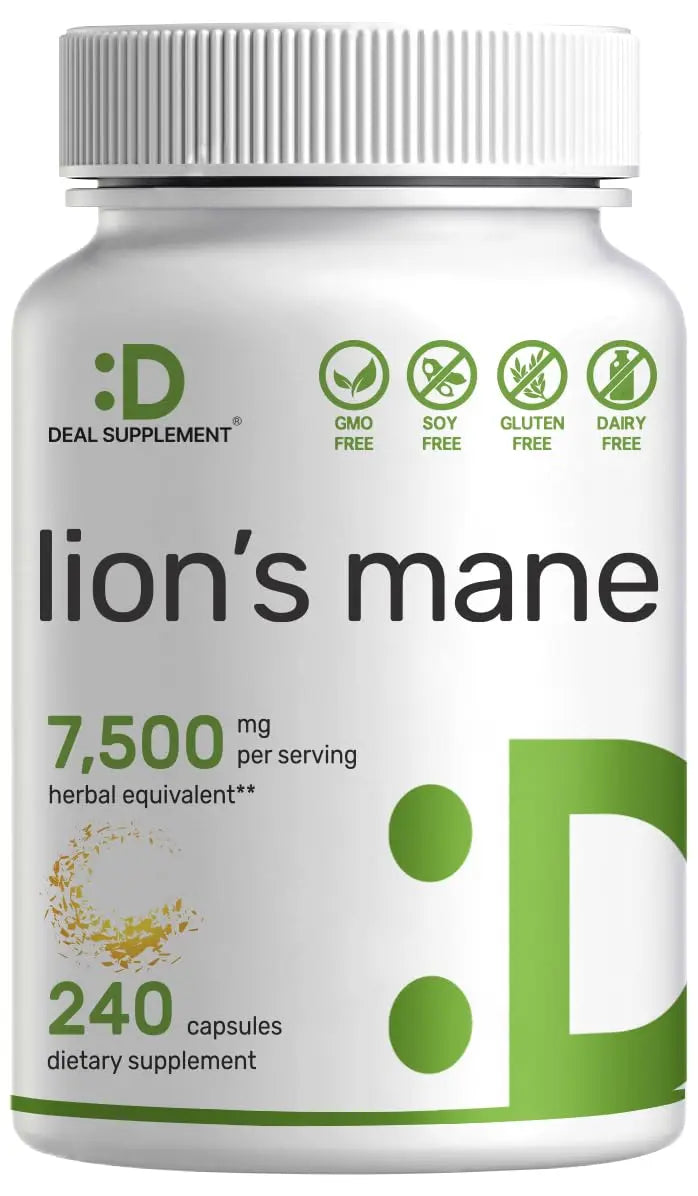 Lions Mane Mushroom Supplement, 7,500mg Per Serving, 240 Capsules – Active Fruiting DEAL SUPPLEMENT Au supplements