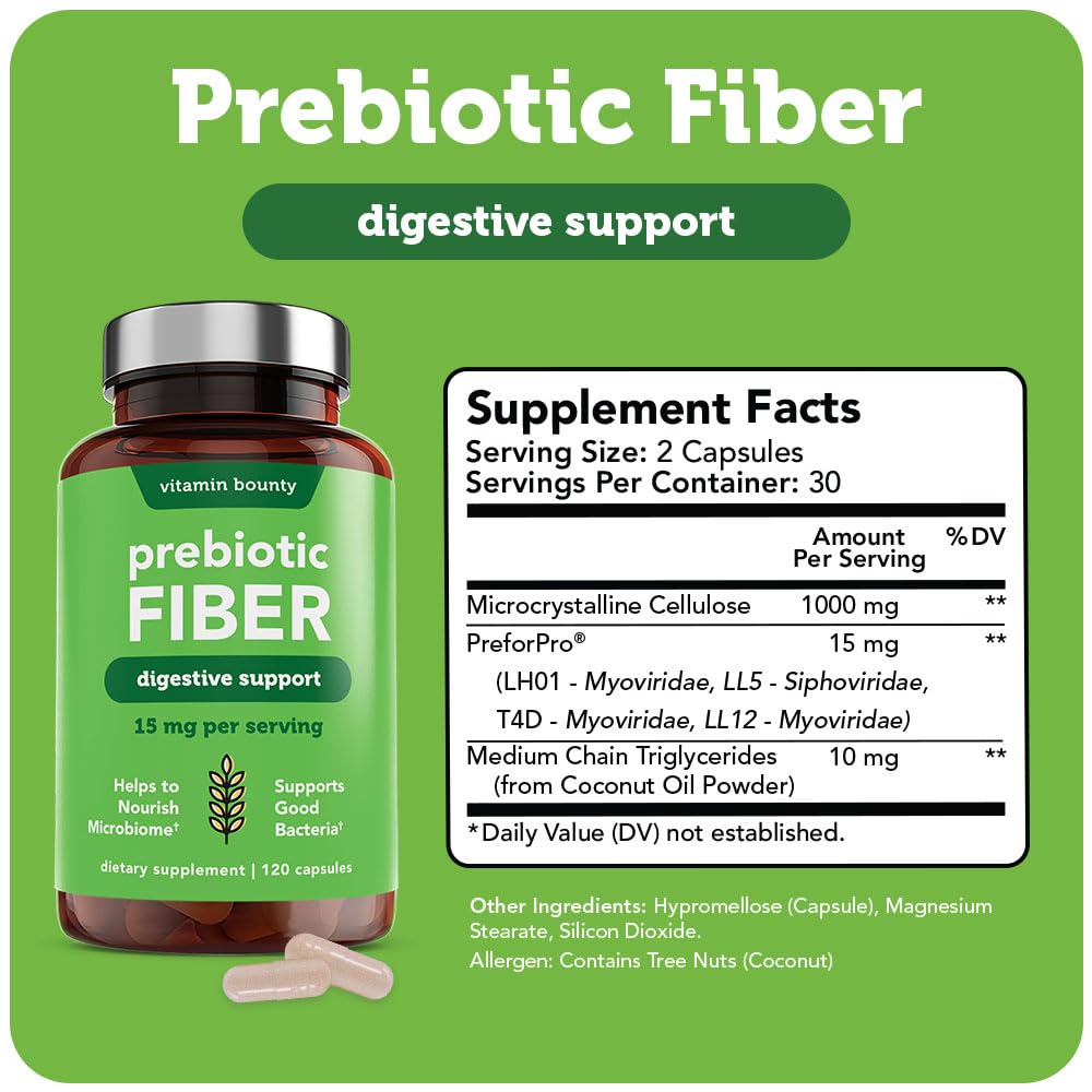 Vitamin Bounty Prebiotic Capsules - PreforPro® Prebiotics Supplement for Women & Men Digestive Health & Advanced Gut Health – No Fiber, No Bloating