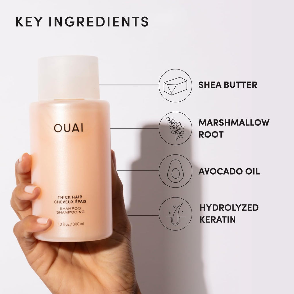 OUAI Thick Shampoo - Moisturizing Shampoo with Keratin, Marshmallow Root, Shea Butter, Avocado Oil for Thick Hair - Strengthens & Hydrates Strands - Paraben, Phthalate & Sulfate Free (10 Fl Oz) OUAI Au supplements