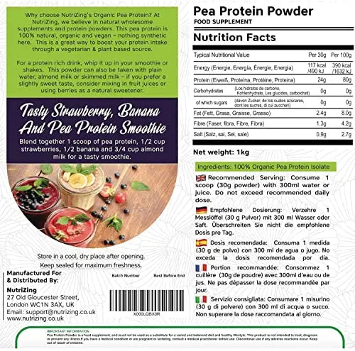 Award Winning Vegan Pea Protein Powder - Organic & Pure - Canadian Peas - No Soy, No Gluten NutriZing Au supplements