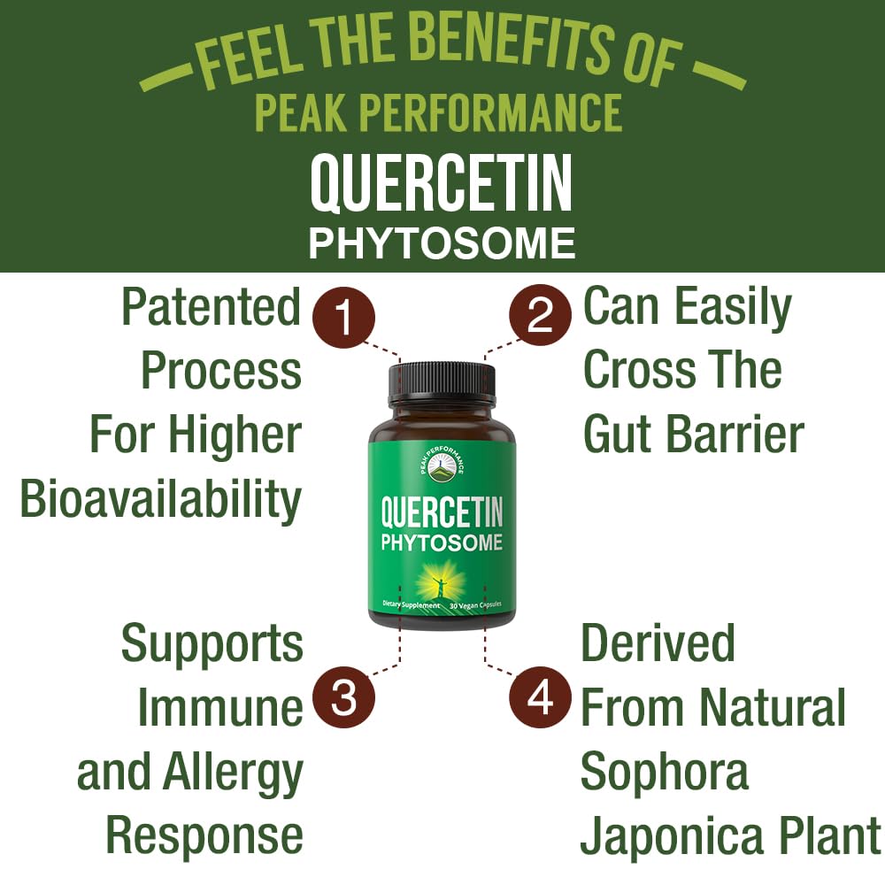 Peak Performance Ultra Pure Quercetin Phytosome Vegan Capsules - Rich Sophora Japonica Extract for Max Absorption Now. Quercetin 250mg Supplement Capsules. Made in USA Peak Performance Au supplements