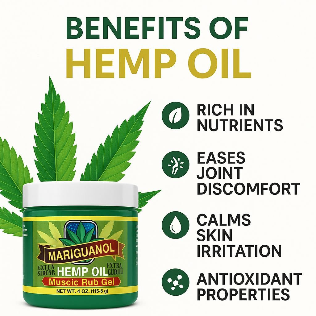 Mariguanol Extra Strong Muscle Rub Gel with Hemp Oil, Menthol & Camphor – Cooling, Fast-Absorbing Topical Gel for Post-Workout Active Lifestyles – Net Wt. (4 Ounce (Pack of 1)) MARIGUANOL Au supplements