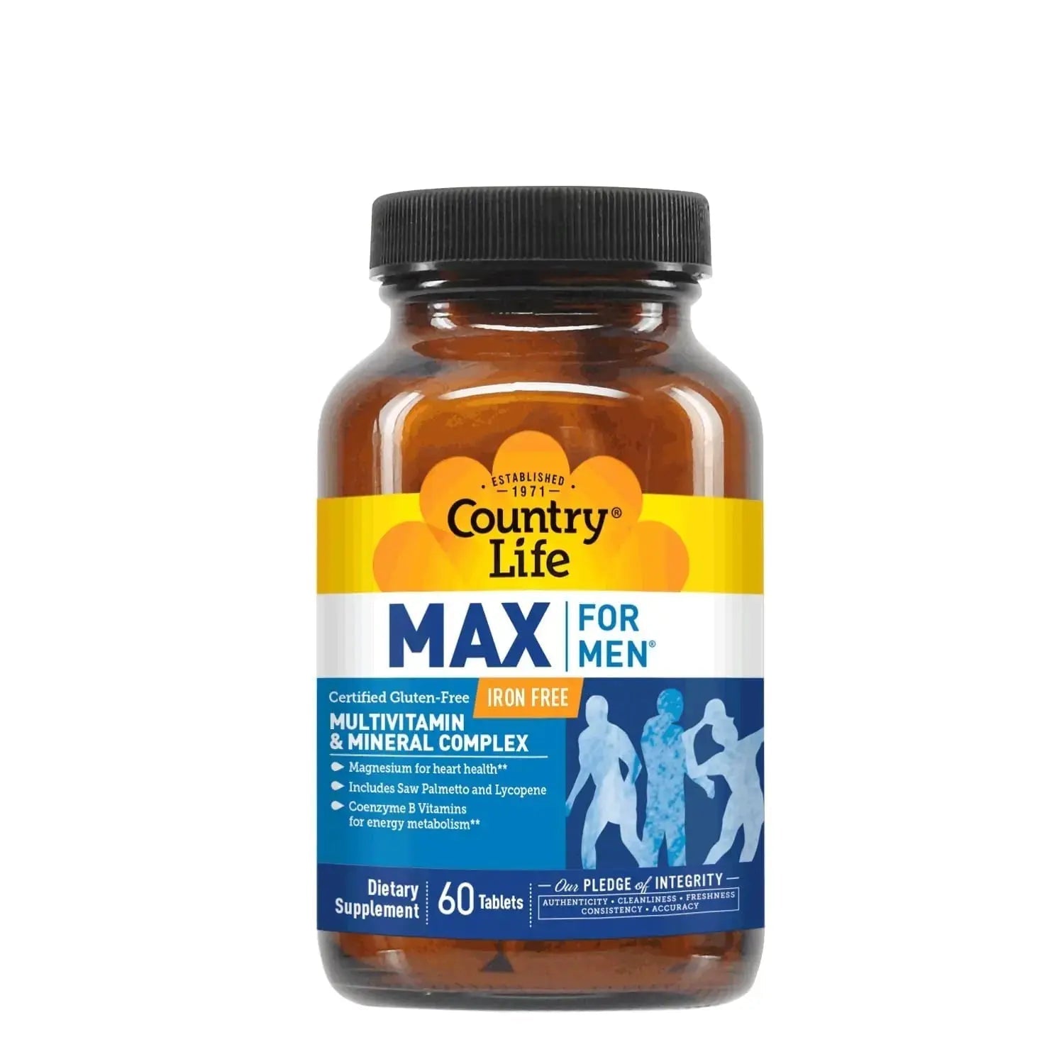 Country Life Max for Men, Multivitamin & Mineral complex, Iron-Free, Vegetarian Tablets, 60 Count, Certified Gluten Free, Certified Vegetarian Country Life Au supplements
