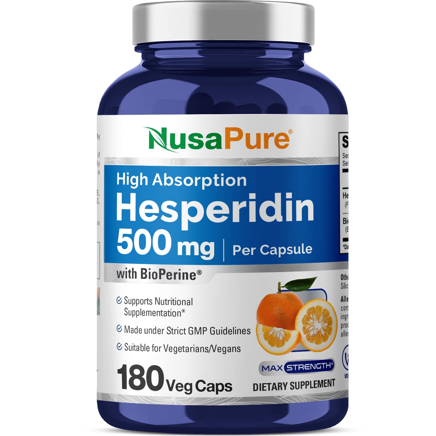 NusaPure Hesperidin 500 mg per Veggie Caps - 180 Capsules (BioPerine, High Absorption, Non-GMO) NusaPure Au supplements