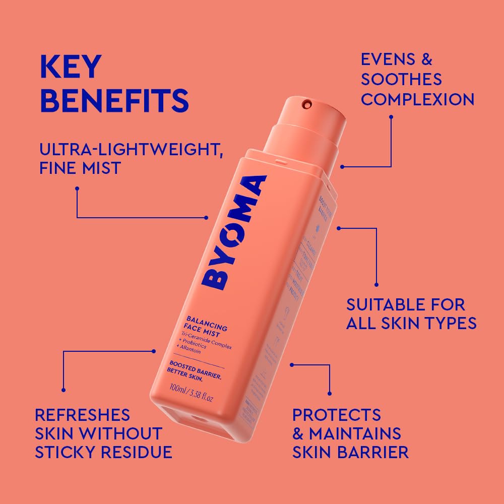 BYOMA Balancing Face Mist - pH Balanced Face Toner with Ceramides, Probiotics & Allantoin - Alcohol Free Toner Spray - Balance