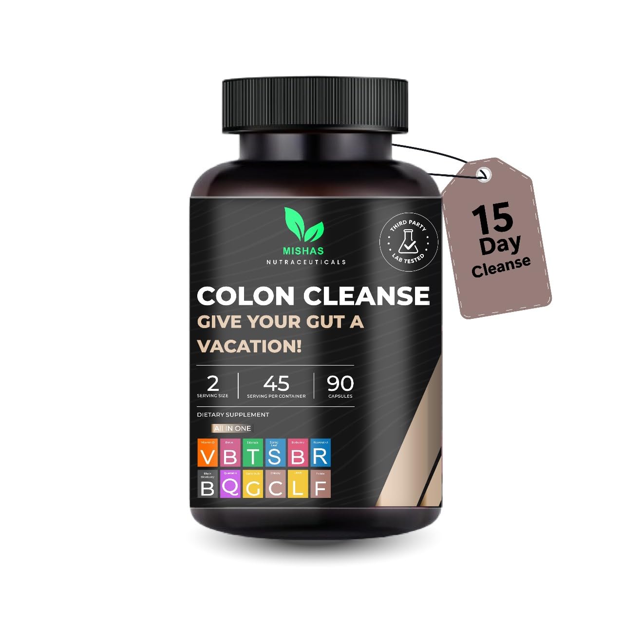 Mishas Nutraceutical Colon Cleanse - Relief from Gas and Bloating, Supports Gut Health with Magnesium, Berberine, Vitamin D, Quercetin & More