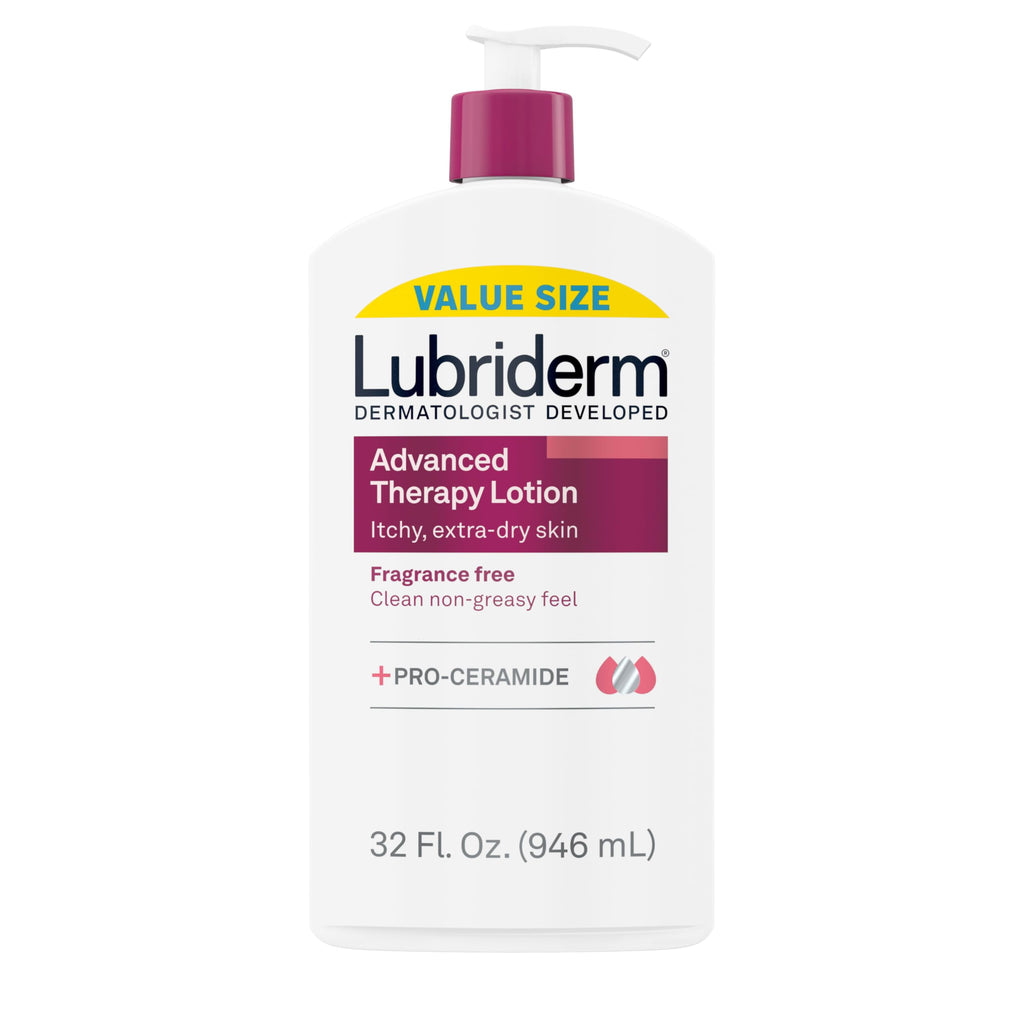 Lubriderm Advanced Therapy Fragrance-Free Moisturizing Hand & Body Lotion + Pro-Ceramide, Intense Hydration for Itchy