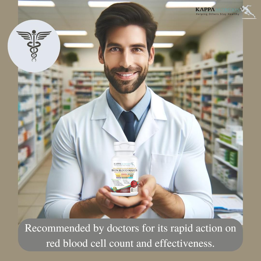 KAPPA NUTRITION Iron 26mg, Vitamin C & Orange 150mg, Folate 667mcg DFE, Vitamin B12, Beetroot, Brewers Yeast, Broccoli & MCT Oil 9 in 1 Advanced Complex (90 Capsules) KAPPA NUTRITION Au supplements