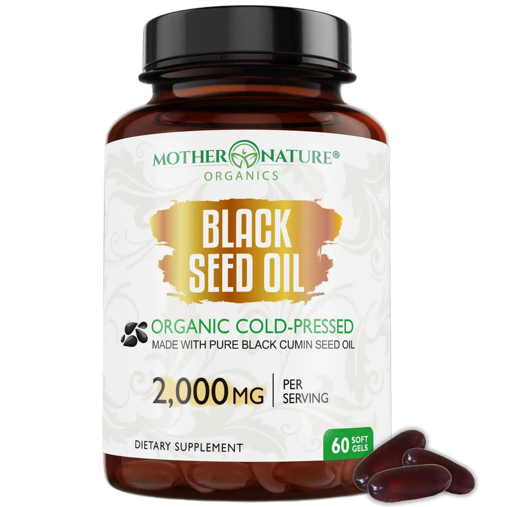 Organic Black Seed Oil 2000mg - 60 Softgel Capsules (Non-GMO) Premium Cold-Pressed Mother Nature Organics Superfoods for Organic Living Au supplements