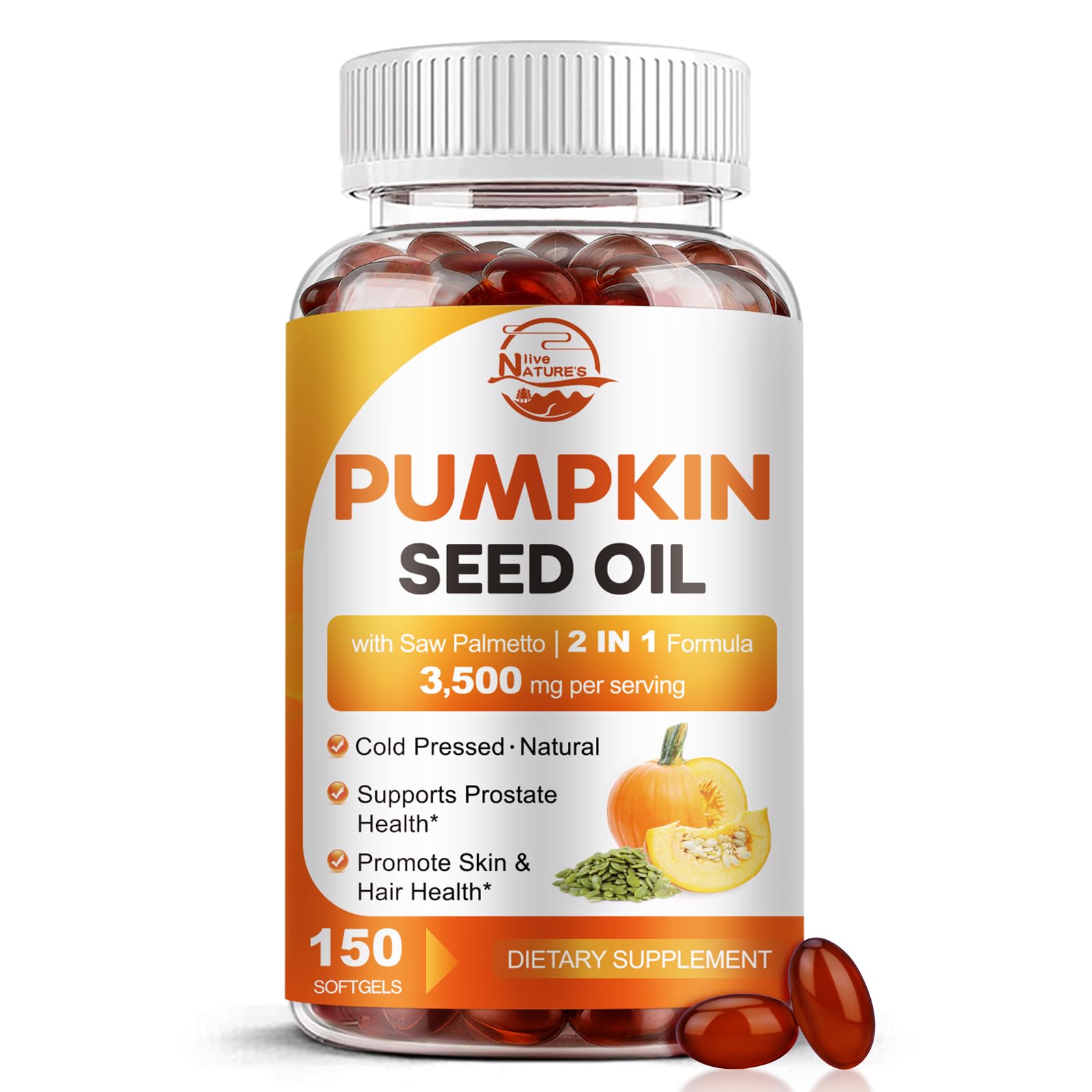 Pumpkin Seed Oil with Saw Palmetto, 3500mg Max Strength per Serving, 150 Softgels, Cold-Pressed with Essential Fatty Acids & Phytosterols, Supports Immune