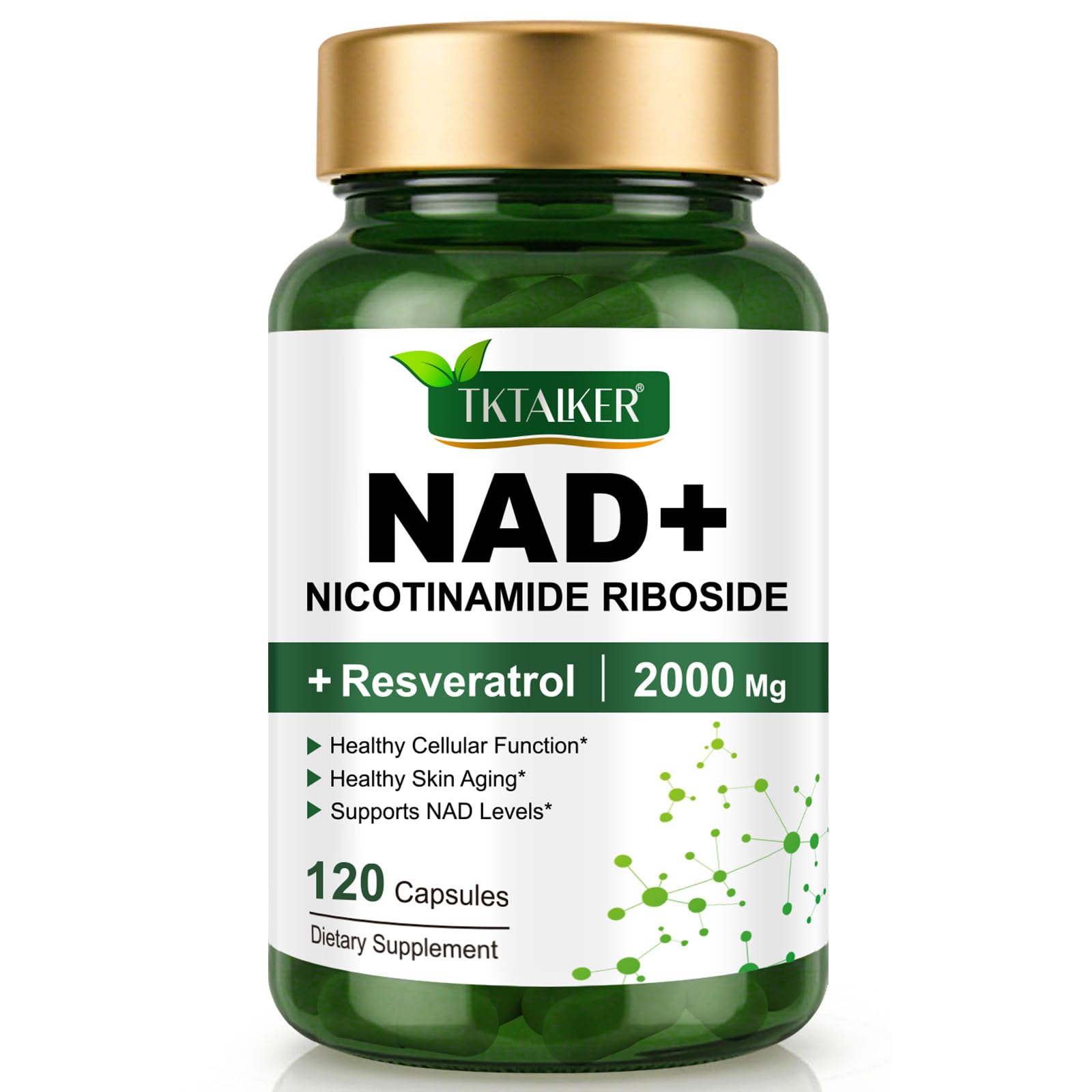TKTALKER NAD Supplement 2000 Mg - 120 Capsules True NAD & Resveratrol, NMN Alternative Liposomal NAD+ for Women & Men, Support Cellular Health