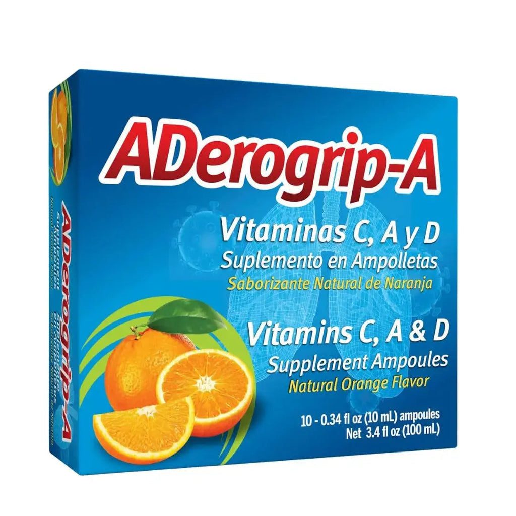Aderogripa Immune Support Vitamins C, A & D | Liquid Supplement | 10 Natural Orange Flavor Ampoules | Boost Your Immune System ADEROGRIP-A Au supplements