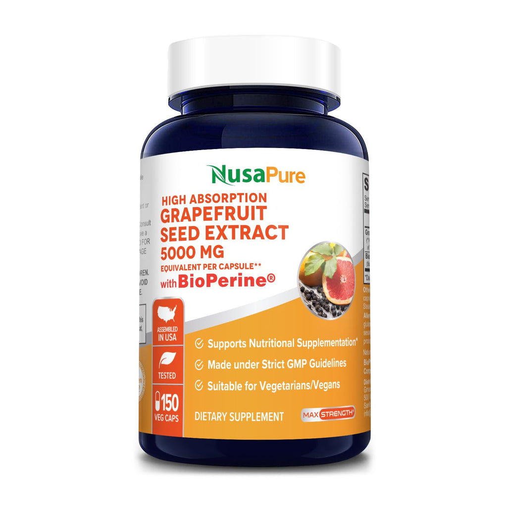 NusaPure Grapefruit Extract 5,000 mg per Capsule (Extract 10:1) Bioperine 150 Veggie caps (Gluten Free & Non-GMO) NusaPure Au supplements
