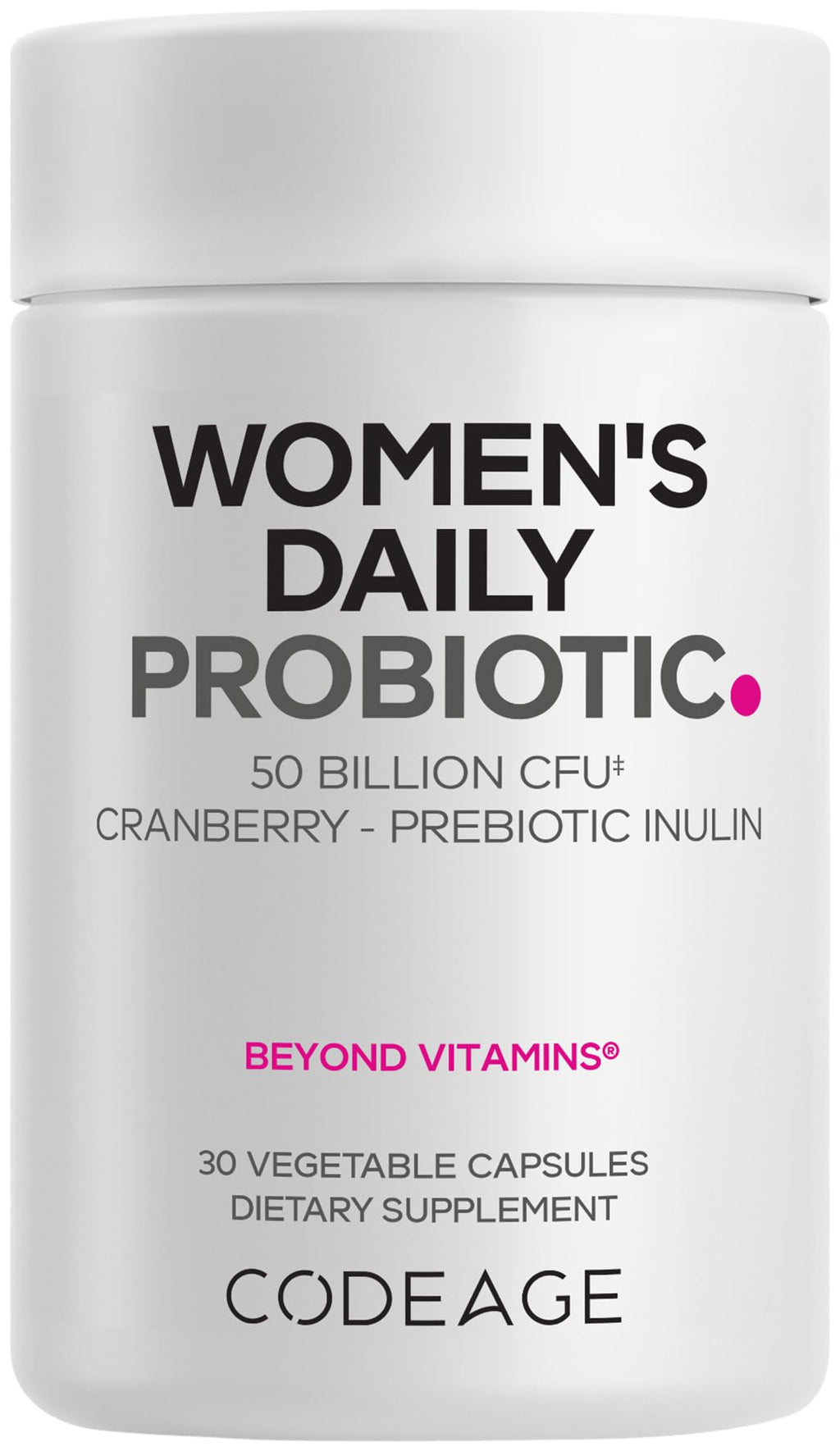 Codeage Women’s Daily Probiotic Supplement – 50 Billion CFU Supplement, Cranberry Fruit Powder, Prebiotic Chicory Root Inulin – Women’s Wellness Support – 1 Capsule Per Serving - Non-GMO – 30 Capsules Codeage Au supplements