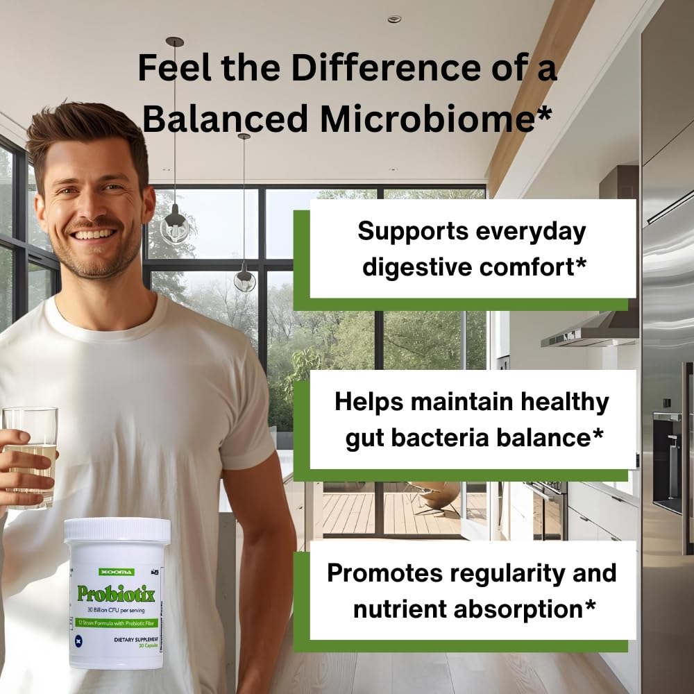 Probiotix – 12 Strain Probiotic + Prebiotic Fiber, 30 Billion CFU | Gut Health & Digestive Balance | Gas & Bloating Support | Immune System Reinforcement | Gluten, Soy & Dairy Free – 30 Capsules Xooma Au supplements