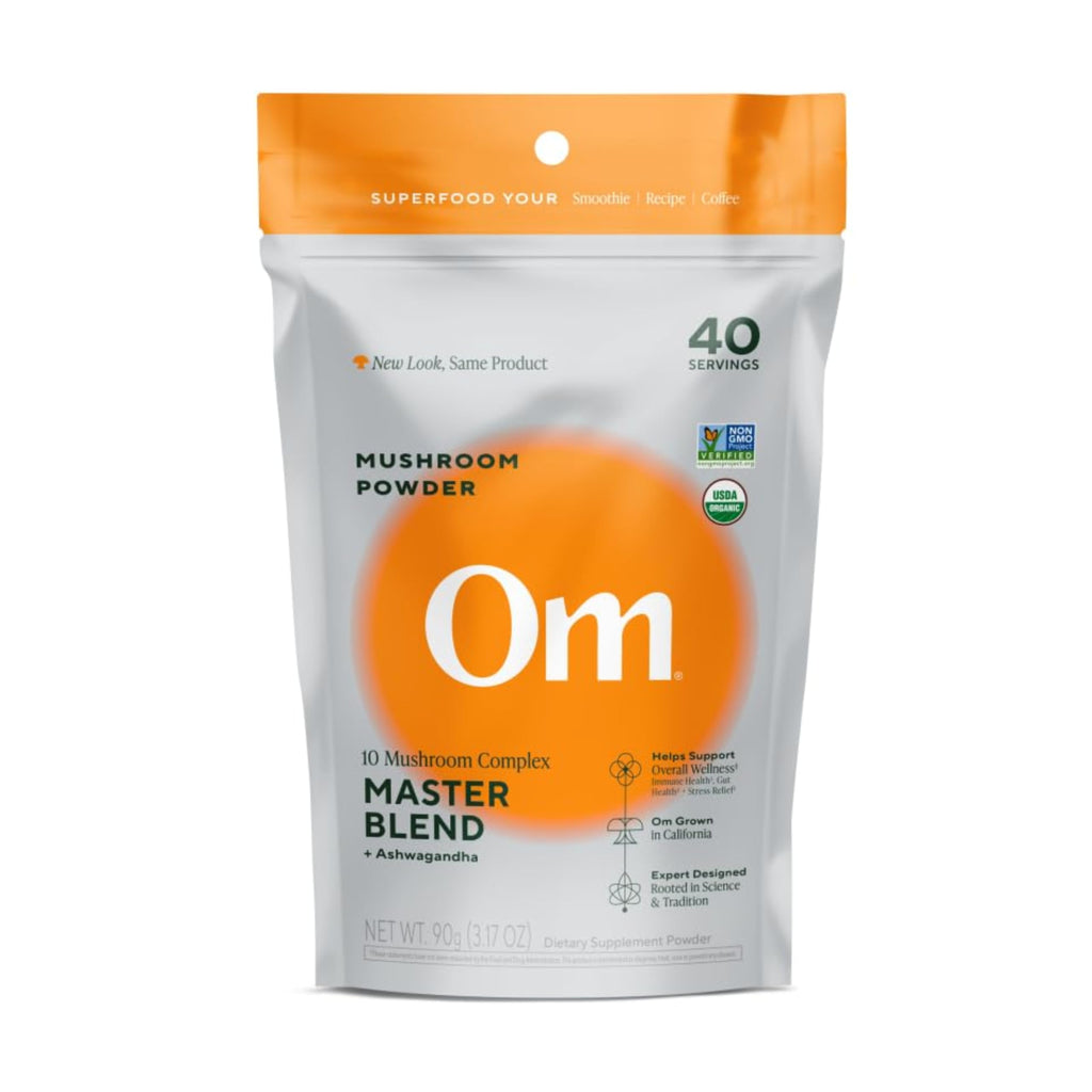 Om Master Blend Mushroom Powder – Organic Mushroom Supplement with 10 Mushrooms and Ashwagandha - Support Immunity, Gut Health & Stress Relief,