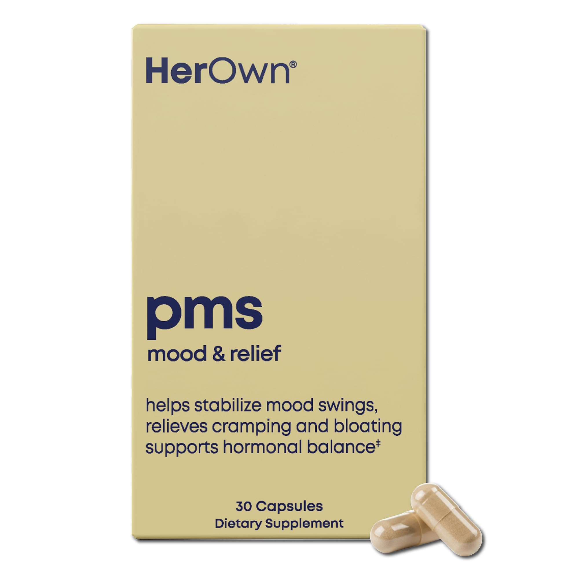 her own PMS, Supports PMS Symptoms, Promotes Positive Mood, Natural Hormone Balance, Helps Relieve Cramping, Hot Flashes Menopause Relief, Gluten and Soy Free, Vegan, 30 Capsules, 30 Servings her own Au supplements