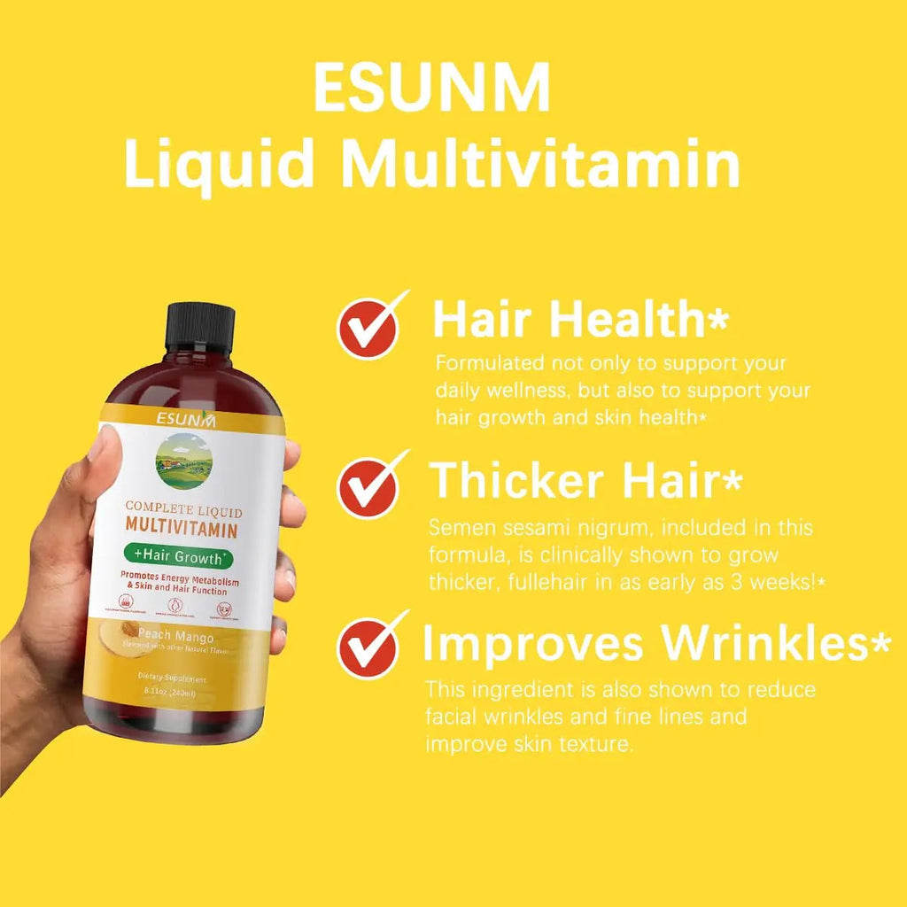 ESUNM Complete Liquid Multivitamin + Hair Growth, Promotes Energy Metabolism& Skin and Hair Function| Vitamin C D | B Vitamins | ESUNM Au supplements