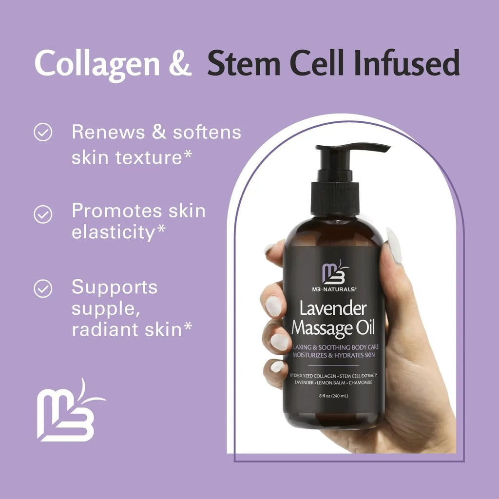 Lavender Massage Oil with Collagen and Stem Cells - Skin Tightening Massage Oil for Mass M3 Naturals Au supplements