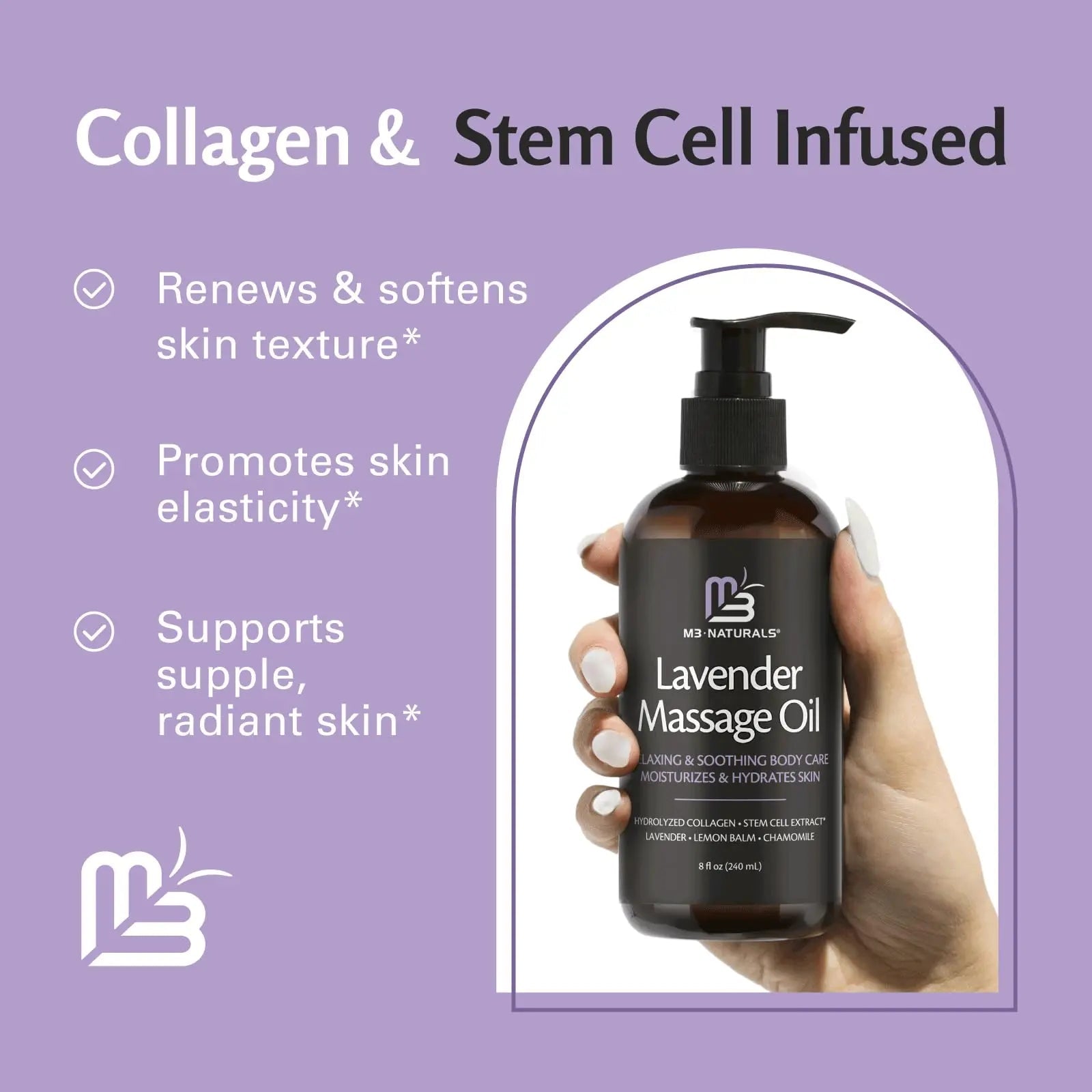 Lavender Massage Oil with Collagen and Stem Cells - Skin Tightening Massage Oil for Mass M3 Naturals Au supplements