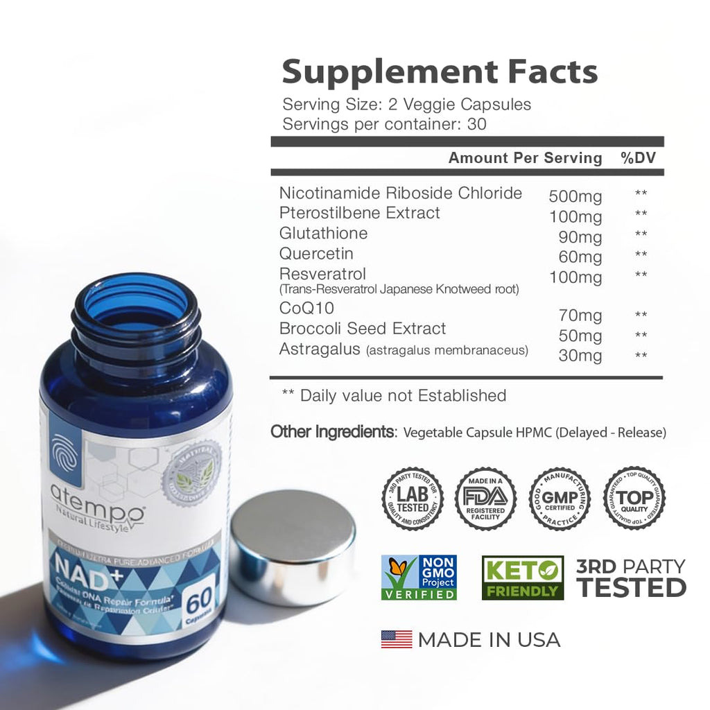 NAD+ Supplement 1000 mg High Absorption – Supports Energy, Cellular Health, Brain Function, and Healthy Aging – Pure NAD Formula with 60 Capsules ATEMPO NATURAL LIFESTYLE Au supplements