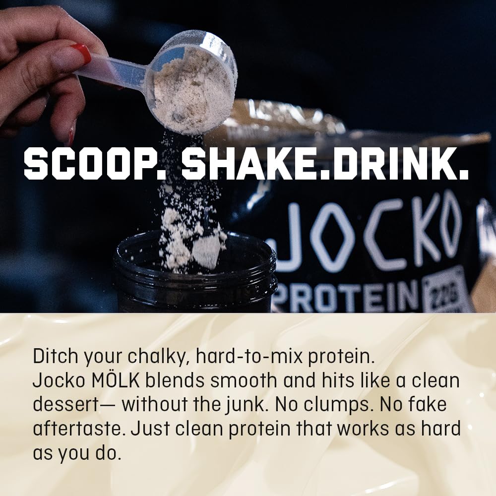 Jocko Fuel Whey Protein Powder, Vanilla Milkshake, 22g Protein, Digestive Enzymes + Probiotic Blend, No Sugar Added, with Essential Amino Acids + Electrolyte Minerals, 28 Servings