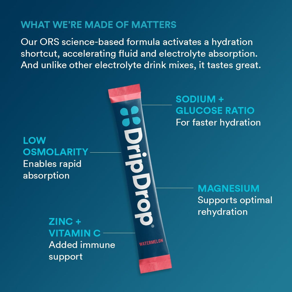 DripDrop Hydration Packets - Bold Variety Pack - Single Serve Electrolytes Powder Drink Mix - Watermelon, Berry, Lemon, Orange