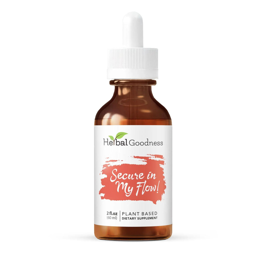 Herbal Goodness Secure in My Flow | Menstrual Support Supplements | Slow Flow Menstrual Supplements, Mood Support, Hormone Health, Aids Relaxation, Metabolic Support 2oz Herbal Goodness Au supplements