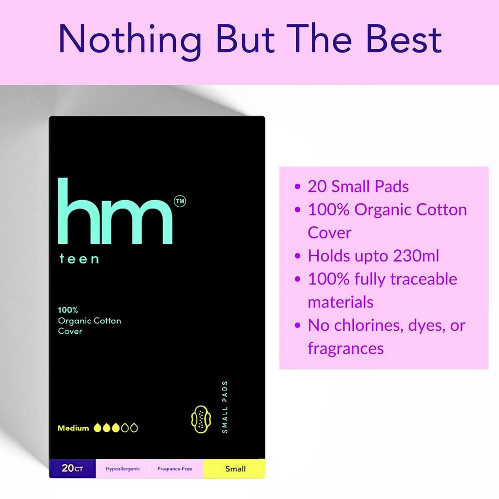 HM Teen | Pads for Teens | 100% Organic Cotton Pad Topsheet | Non Toxic Teen Pads with Wings HM Teen Au supplements