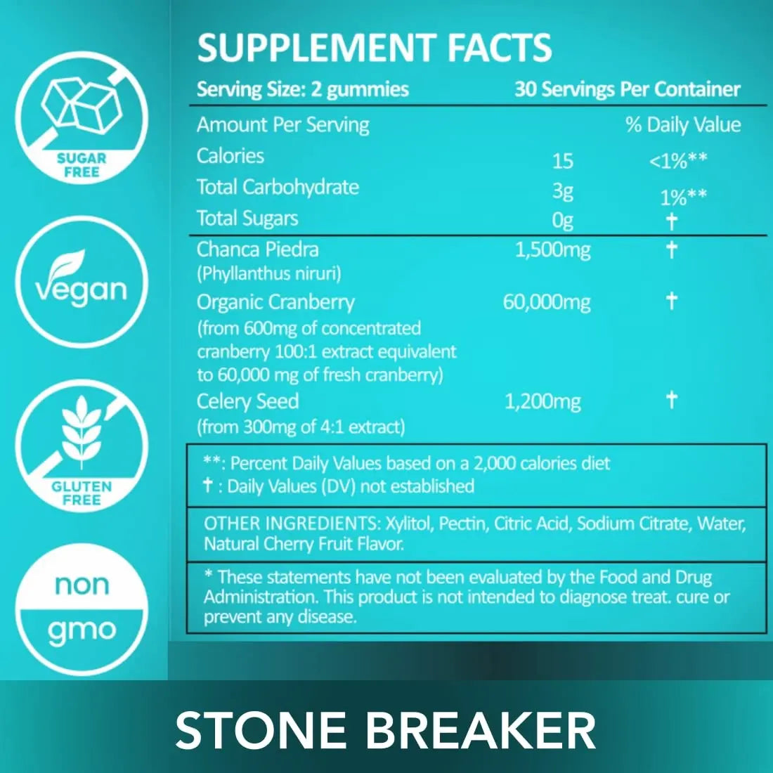 Holistic MD Stone Breaker Chanca Piedra 1,500mg Gummies Kidney Stones Cleanse Gallbladder Formula | Plus Cranberry Extract Might Help Urinary Tract Flush Impurities | Fast Absorption Sugar Free 60ct Holistic MD Au supplements