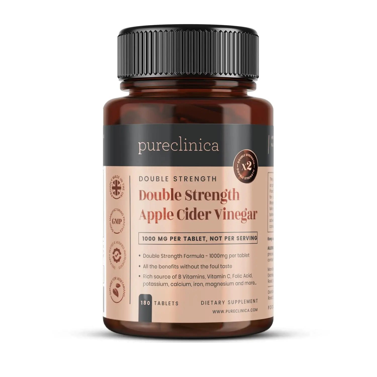 Double Strength Apple Cider Vinegar 1000mg x 180 Tablets (6 Months Supply) pureclinica Au supplements