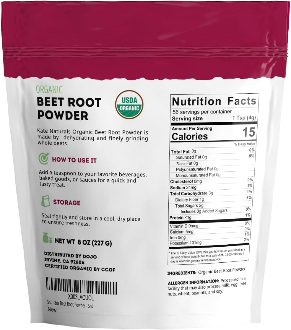 Kate Naturals Organic Beet Root Powder for Smoothies, Baking & Juice. Raw Beetroot Superfood & Natural Red Food Coloring