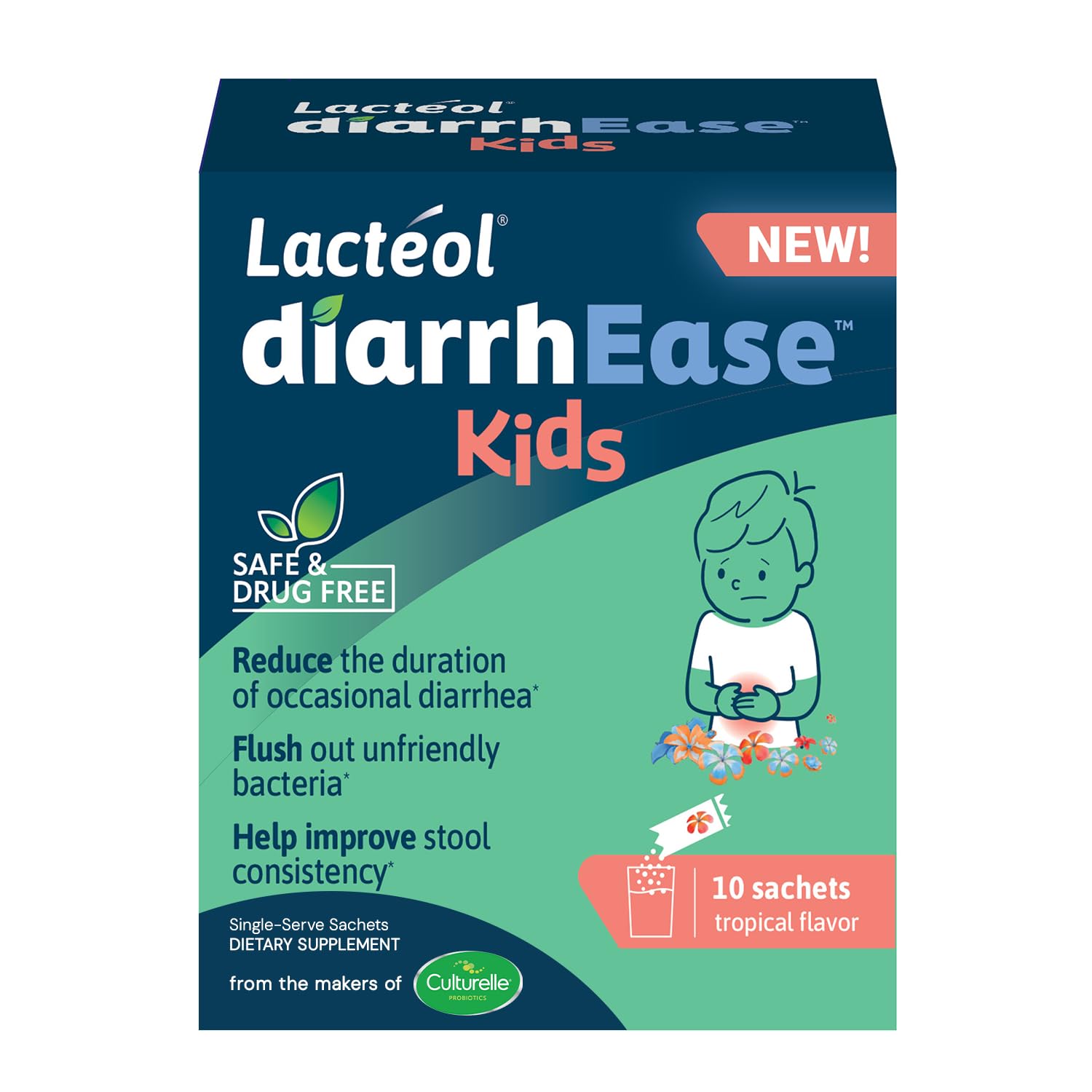 Lactéol diarrhEase Kids - a Safe, Drug Free and clinically Tested postbiotic Strain That Shortens The Duration of Occasional Diarrhea- Works Naturally with Your Child’s Body, 10 Count Lactéol Au supplements