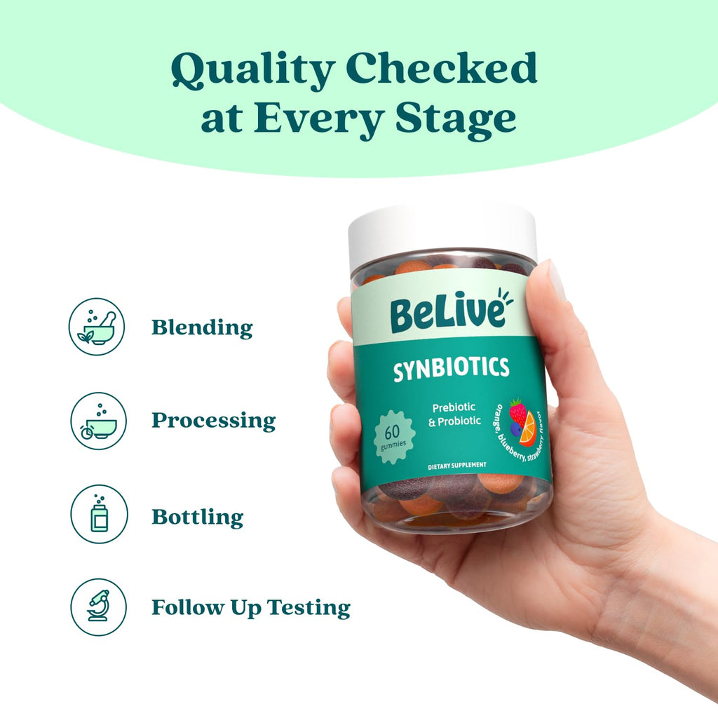 BeLive Synbiotics - Probiotic & Prebiotic Fiber Gummies – High Strength Inulin (3g), Dietary Fiber Supplement, Digestive Support for Kids & Adults
