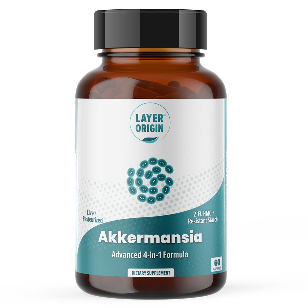 Layer Origin Akkermansia muciniphila Probiotic, with Both Live + Pasteurized Akkermansia and PureHMO Prebiotic, Validated Strain, Updated 4-in-1 Formula
