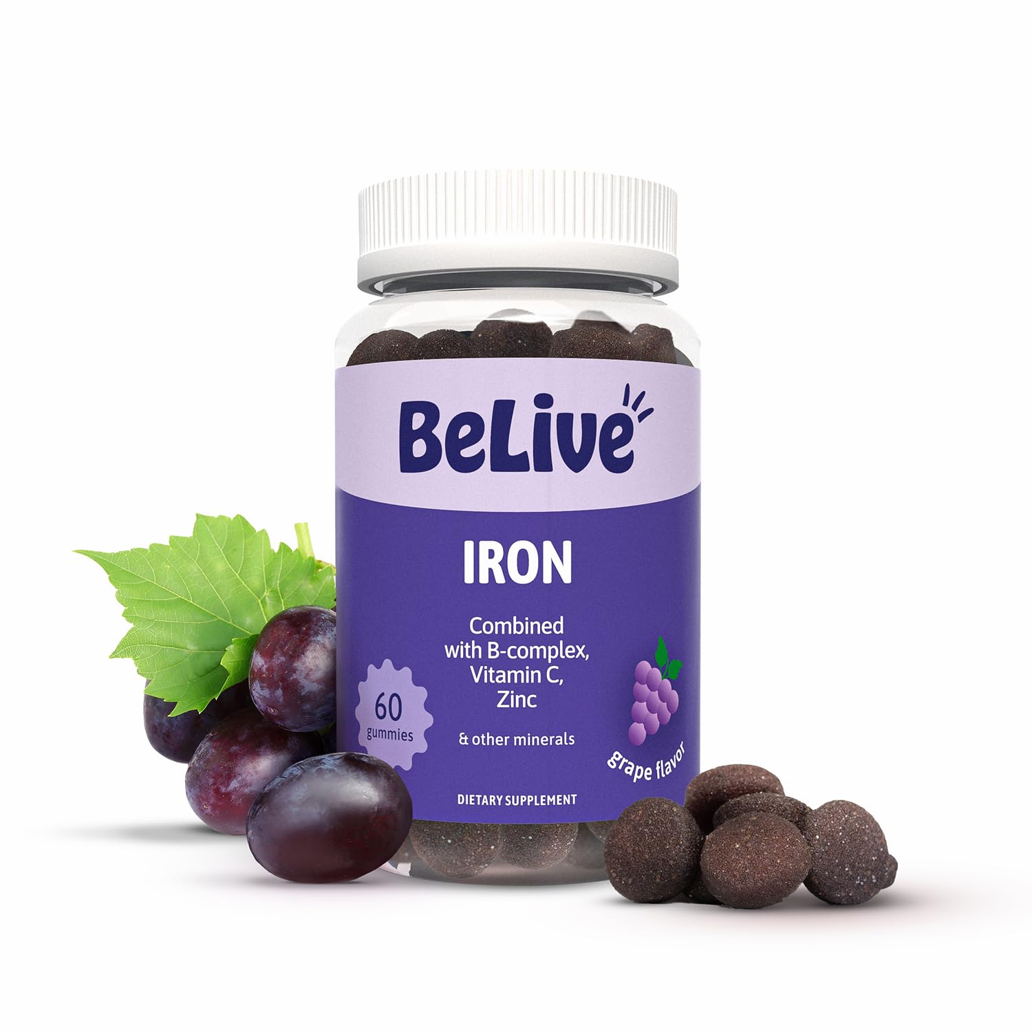 BeLive Iron Gummies - Multivitamin Supplement with Vitamin C, A, B & Zinc, Supports Blood Oxygen, Vegan Iron Supplements for Women, Men & Kids