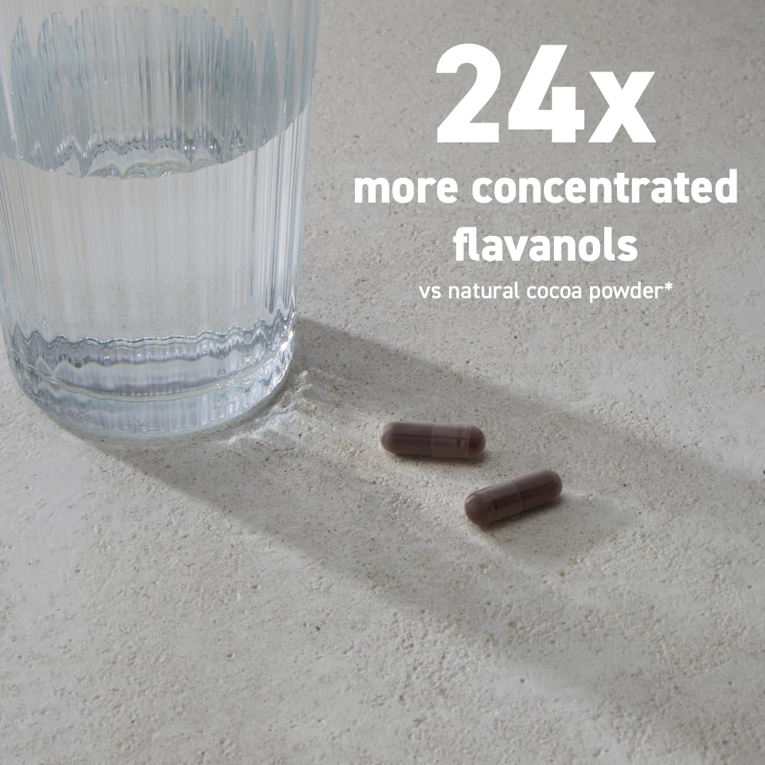 CocoaVia Cocoa Flavanols 500mg – Heart & Brain Support Supplement, High Flavanol Cocoa, Blood Circulation & Memory Booster, Nitric Oxide, Energy & Oxygen Boost, Vegan, Gluten-Free, 60 Capsules
