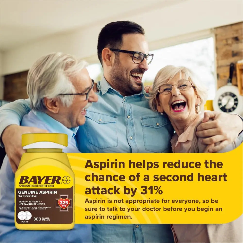 Bayer Genuine Aspirin 325 mg, Coated Tablets for Headache Relief, Multi-Symptom Pain Reliever and Fever Reducer, Pain Relief Tablets for Tooth and Muscle Pain, Backache, 300 Ct Bayer Au supplements
