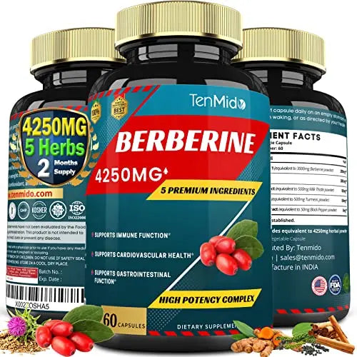 Berberine Extract Capsules 4250mg, 2 Months Supply & Ceylon, Milk Thistle, Turmeric Tenmido Au supplements