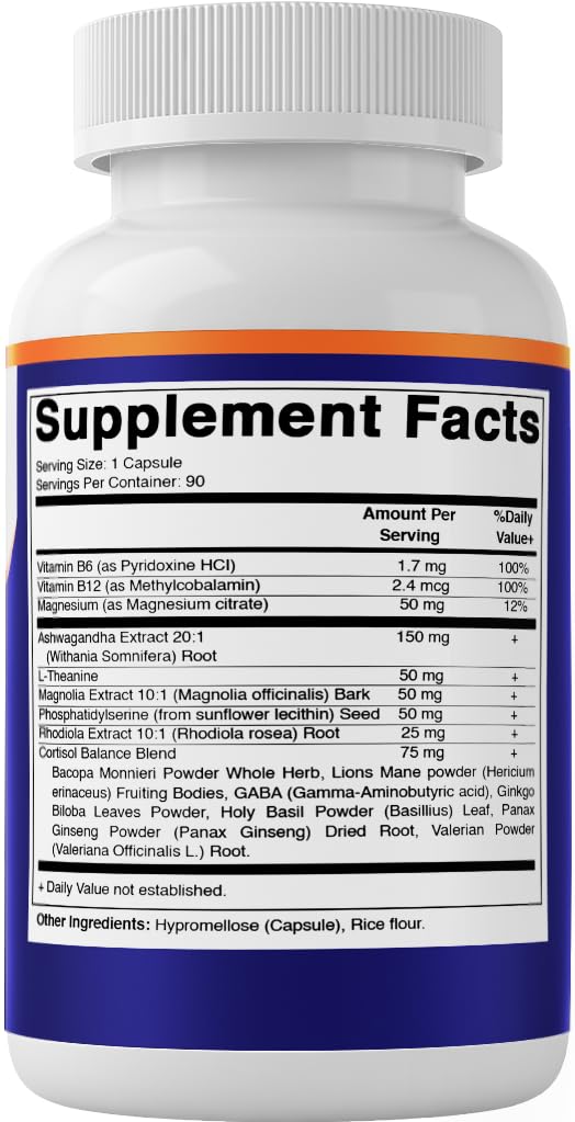 Vitamatic Cortisol Health Support - 90 Veggie Capsules - Made with Adaptogenic Blend with Ashwagandha, Rhodiola, Magnolia, L-Theanine, Phosphatidylserine Vitamatic Au supplements
