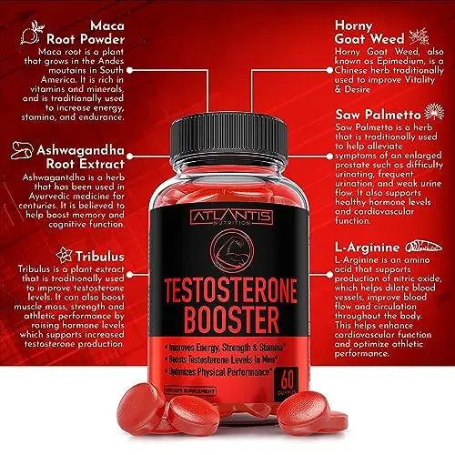 Testosterone Booster For Men Gummies - Enhances Strength & Stamina - Optimizes Physical Atlantis Nutrition Au supplements