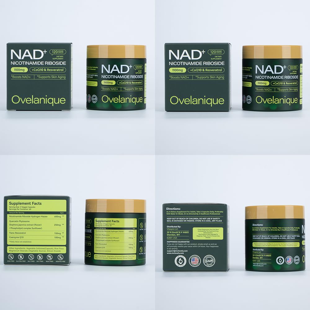 Ovelanique NAD Supplement with Nicotinamide Riboside & Resveratrol |NMNH Supplement Alternative| NAD+ Complex with Quercetin Phytosome & CoQ10 | Liposomal Delivery,120 Capsules(Packaging May Vary) Ovelanique Au supplements