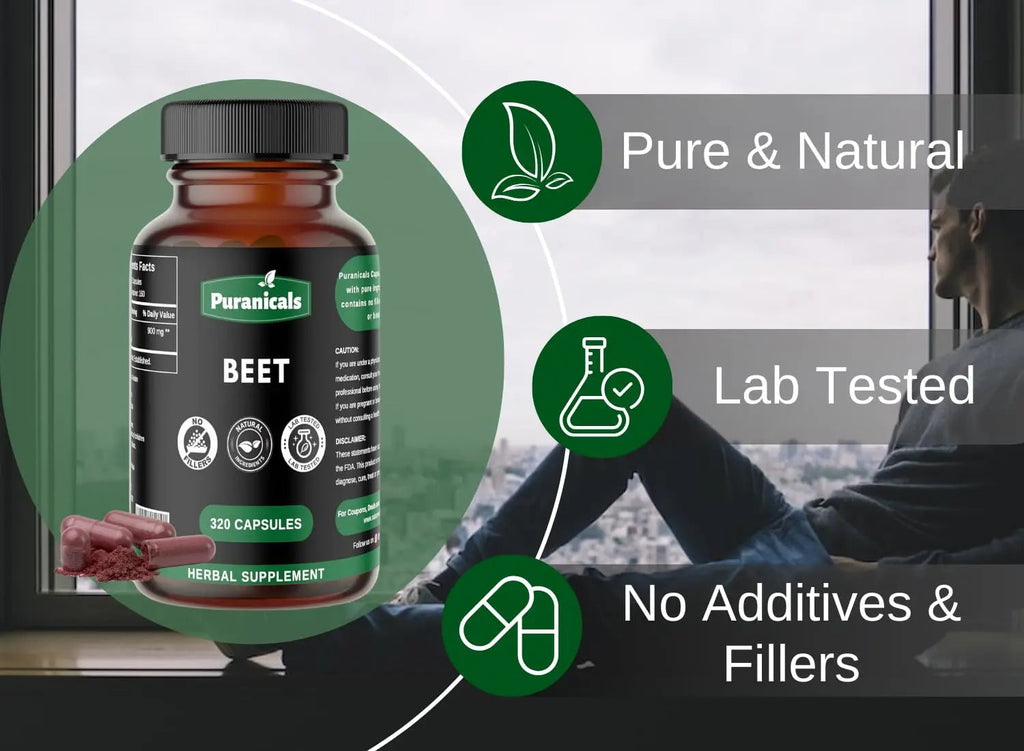 Puranicals Beet Premium 320 Capsules Nitric Oxide Booster | Herbal Supplement | 900 mg Puranicals Au supplements