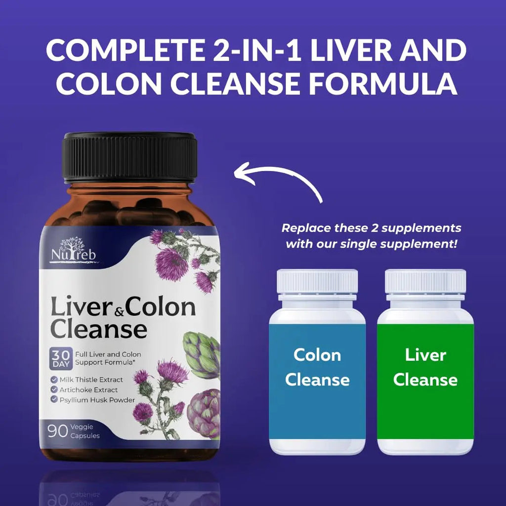 Liver Cleanse Detox & Repair with Colon Cleanse - Milk Thistle, Dandelion Root, Psyllium Husk Fiber Nutreb Au supplements
