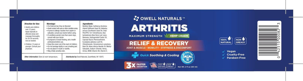 Owell Naturals Joint & Muscle Cream, Deep Penetrating, Maximum Strength Relief & Recovery for Joint & Muscles, Back, Knee, Legs, Hands, 2 Fl Oz Owell Naturals Au supplements