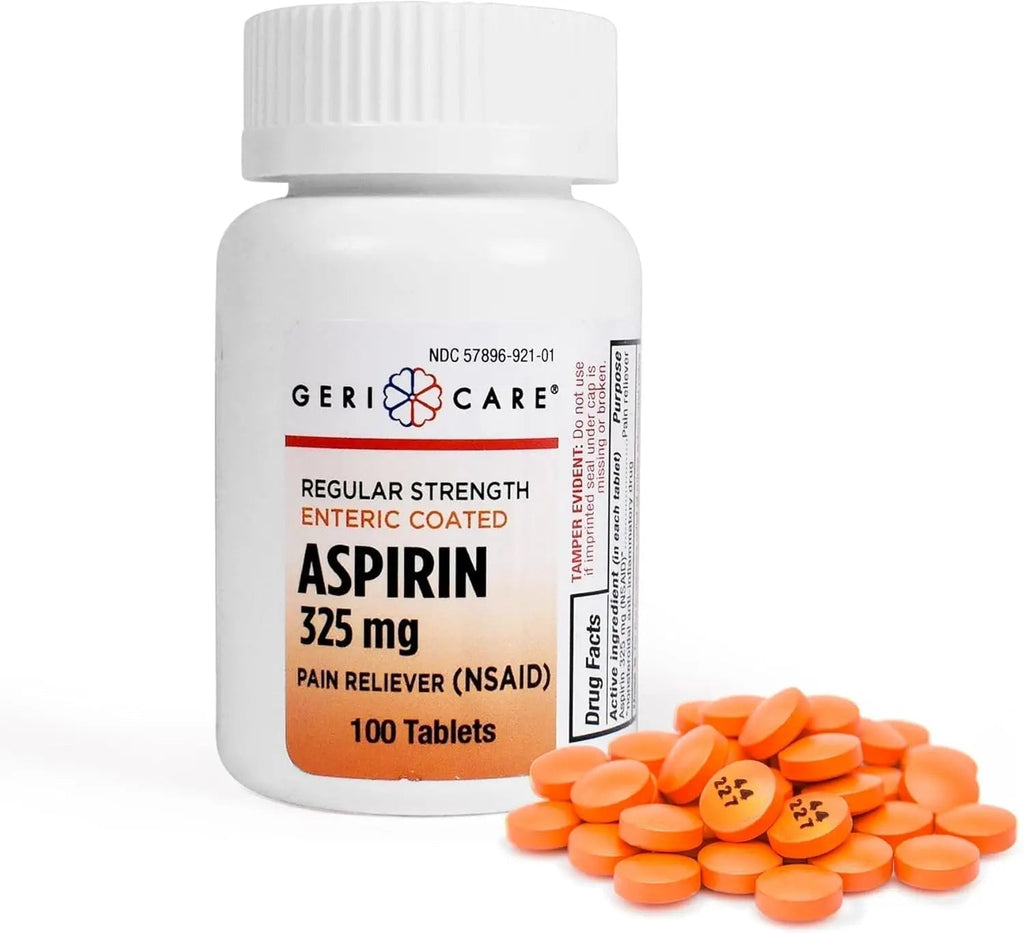 Enteric Coated Aspirin Tablets 325mg (100 Count) by GeriCare- NSAID Pain Reliever & Fever Reducer Coated Aspirin for Adults- Regular Strength Aspirin for Headache Arthritis Menstrual & Muscle Pain GeriCare Au supplements