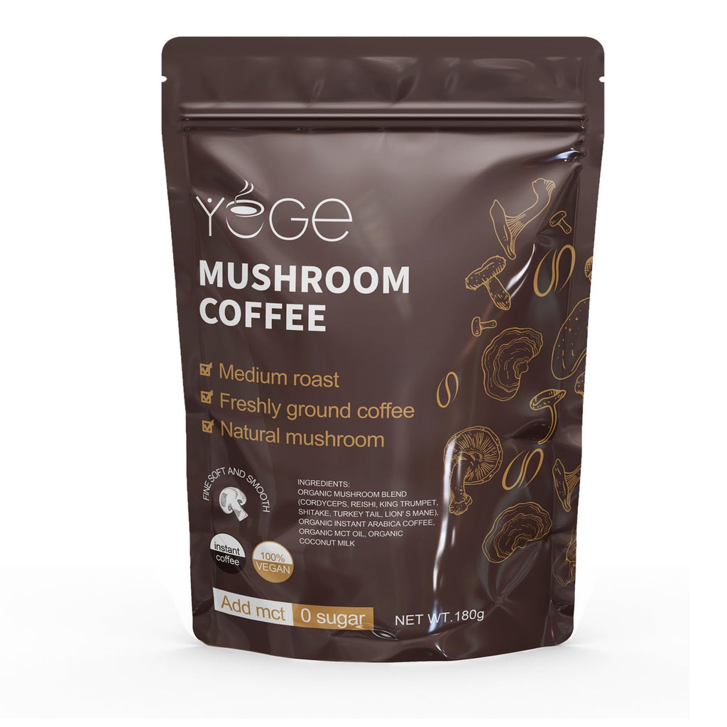 Mushroom Coffee, Instant Mushroom Coffee with Cordyceps, Reishi, King Trumpet, Shiitake, Turkey Tail, Lions Mane for Energy