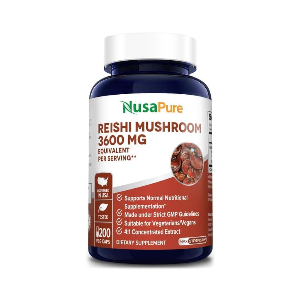 NusaPure Reishi Mushroom 4:1 Extract, 900 mg Equivalent to 3,600mg per Capsule 200 Veggie Caps Vegan, Non-GMO, Gluten-Free NusaPure Au supplements
